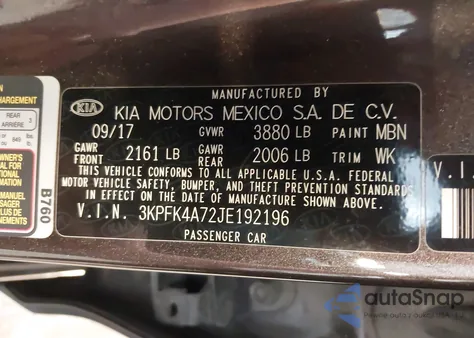 2018 Kia Forte Lx from USA, damaged, VIN 3KPFK4A72JE192196
